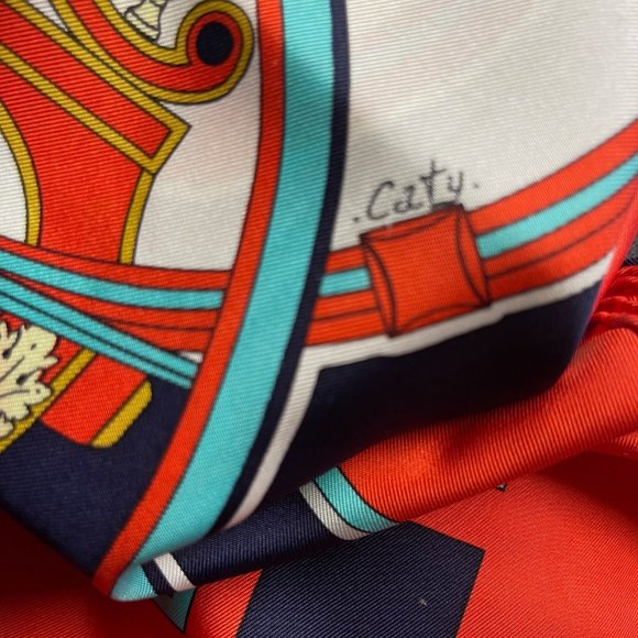 Authentic HERMES Carre 90 Scarf "WASHINGTON'S CARRIAGE" Silk Red - Picture 14 of 14